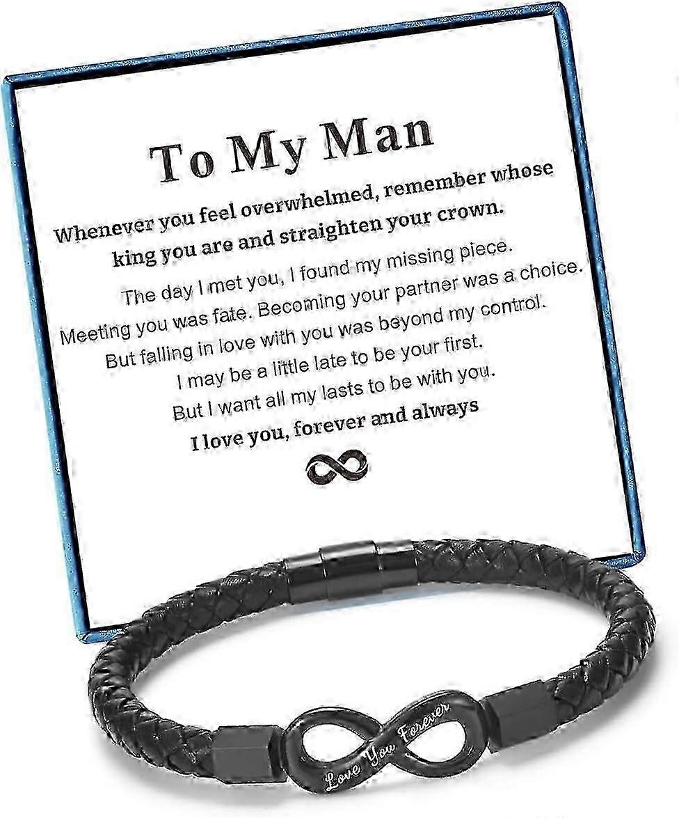 Leather Bracelet for Men Valentine's Day Gift Infinity Design for Him