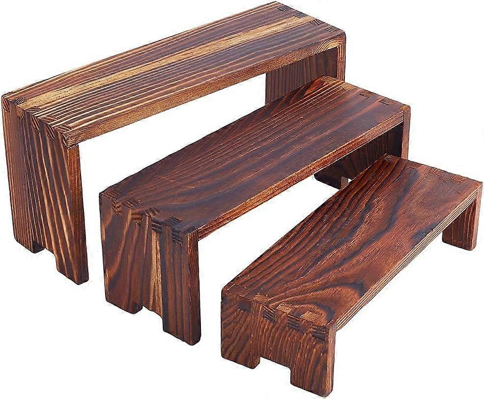 3-Tier Wood Risers Display Stands 3 Sizes Unfinished Wood Display Risers Shelf Rectangle Wood Jewelry Display Risers Detachable Showcase for Crafts Je