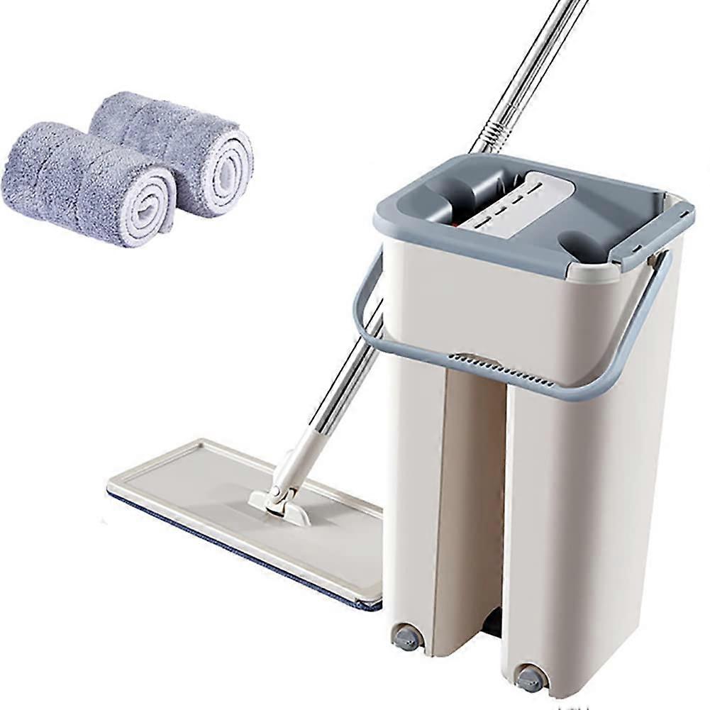 Flat Mop and Bucket with 360° Rotating Microfiber Head, Self Cleaning System, 2 Washable Pads for Wet and Dry Hardwood Floor Use