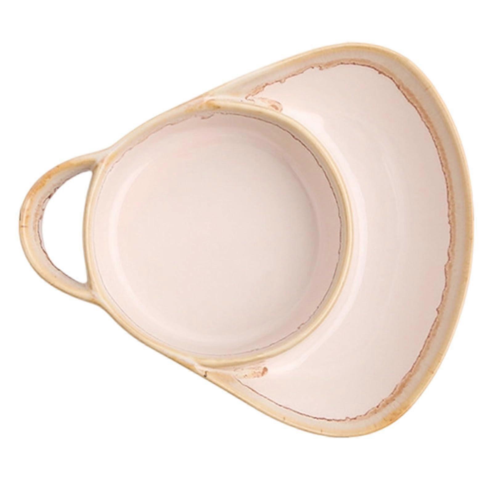 Ceramic Soup and Sandwich Bowl with Handle, Divided Chip and Dip Serving Plate, Beige