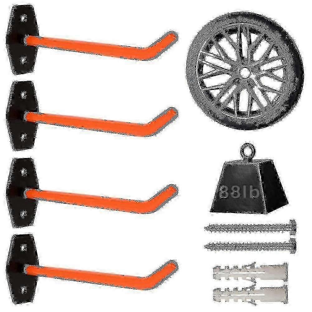 4 Pcs Garage Hooks Heavy Duty Wall Mount,tire Storage System With Anti-slip Coating,hang Heavy Tool