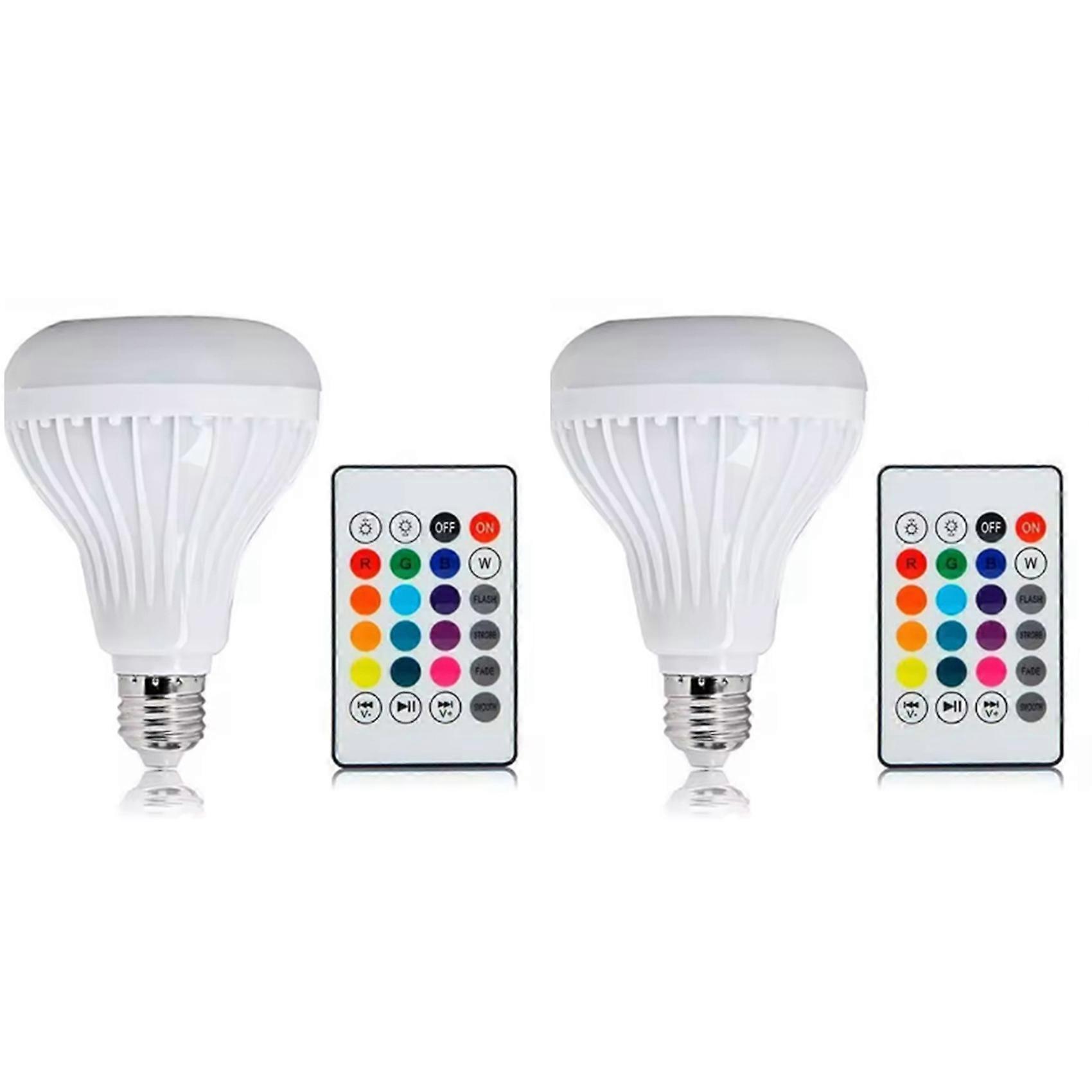2X E27 Smart RGB Wireless Bluetooth Speaker Bulb Music Playing Dimmable LED Bulb Light Lamp with Remote Controller
