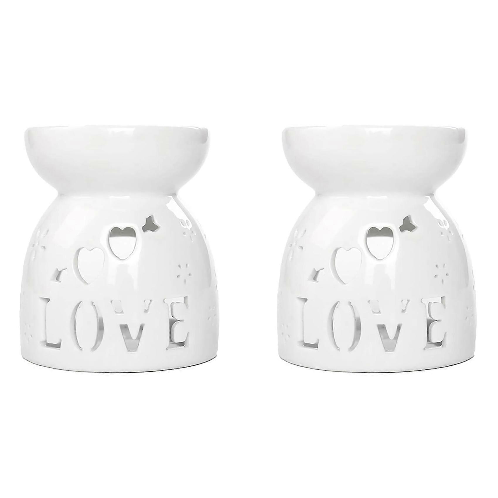 2X Ceramic Diffuser Candle Burner Ceramic Burning Essential Oils Diffusers Aromatic Lamp -Love