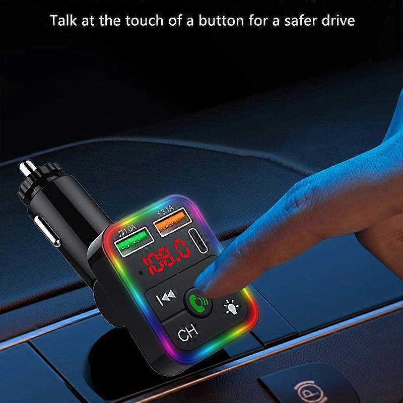 Wireless MP3 Bluetooth Car Player Hands-free Audio Call FM Transmitter with Colourful Light Dual USB Interface Quick Charging