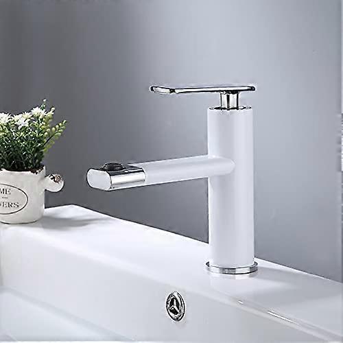 Bathroom Faucet Solid Brass Basin Mixer Tap Single Handle Hot and Cold Rotating White Sink