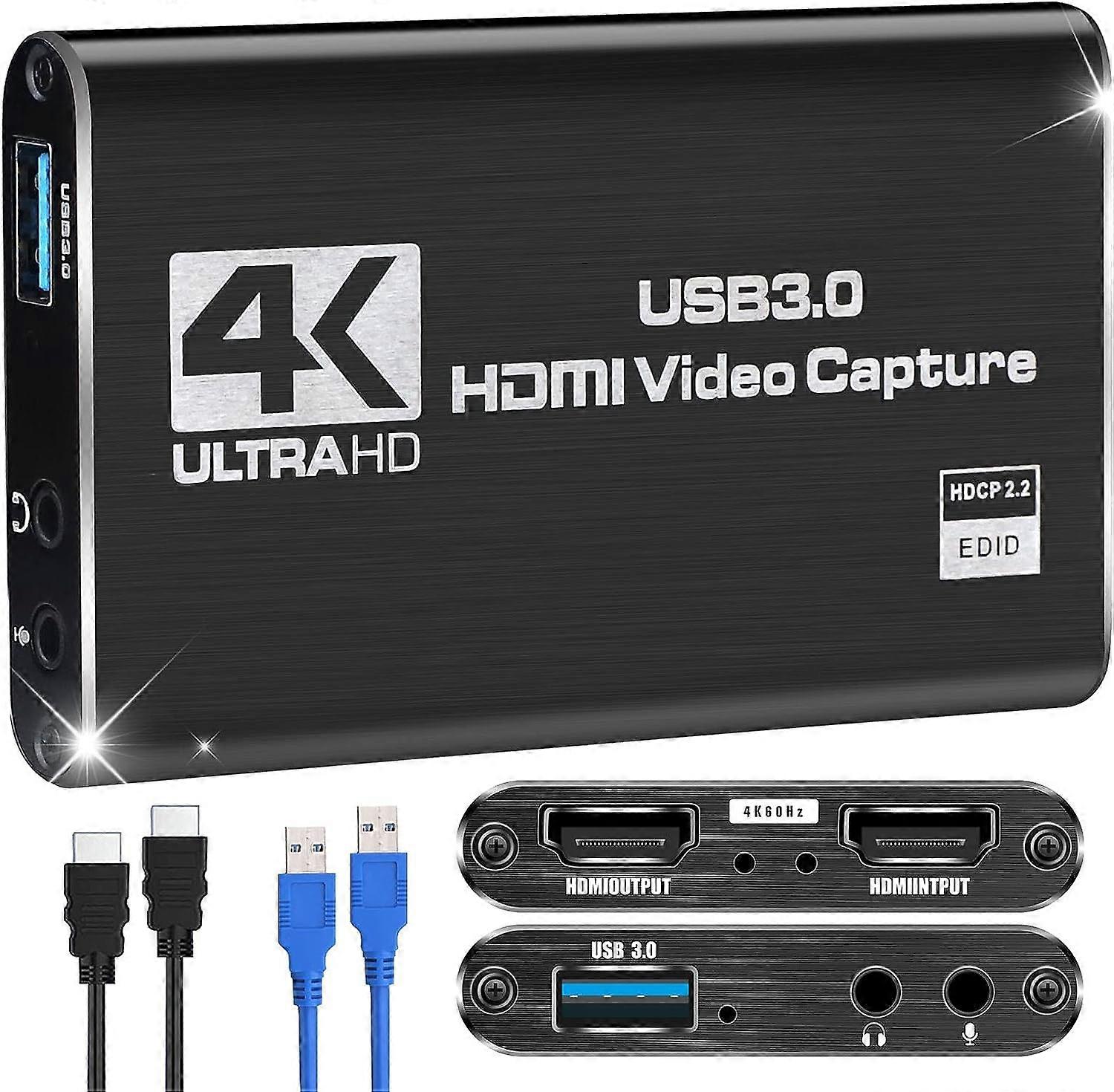 HDMI Capture Card 4K 60FPS Recording USB 3.0 Low Latency Streaming for Switch PS5 PS4 PC Xbox