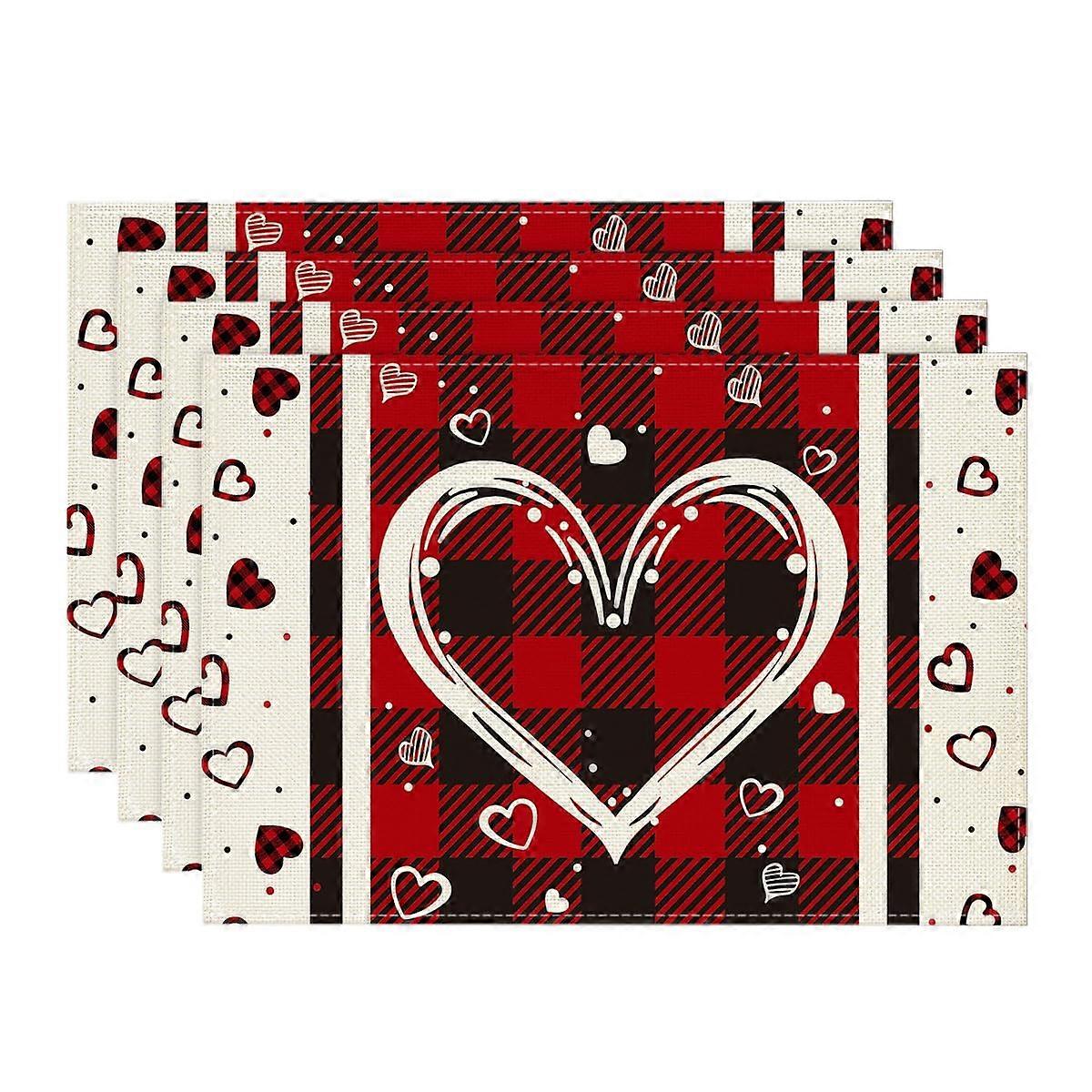 Red Polyester Placemats Set of 4, WrinkleResistant Holiday Table Mats, Machine Washable 12x18