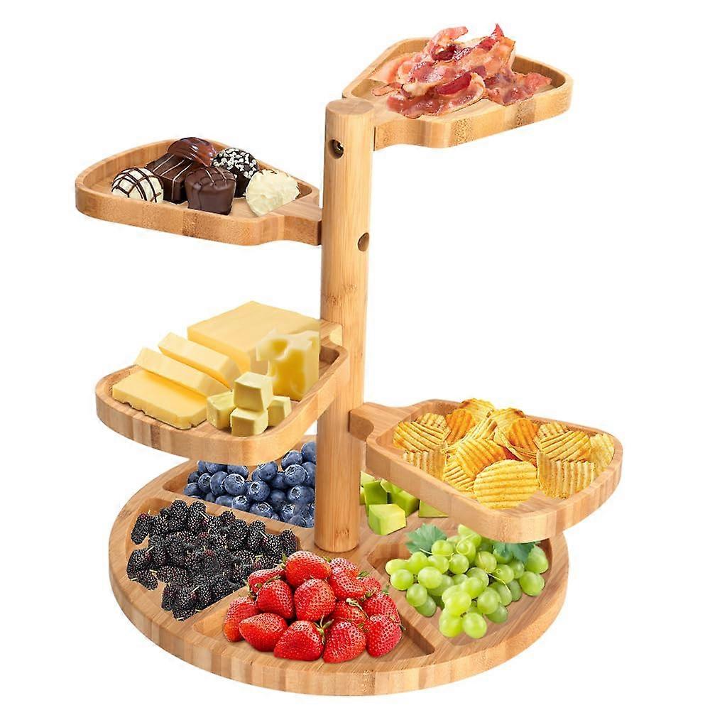 Bamboo Tiered Rotating Charcuterie Board with 5Tier 360° Swivel Serving Platter for Parties