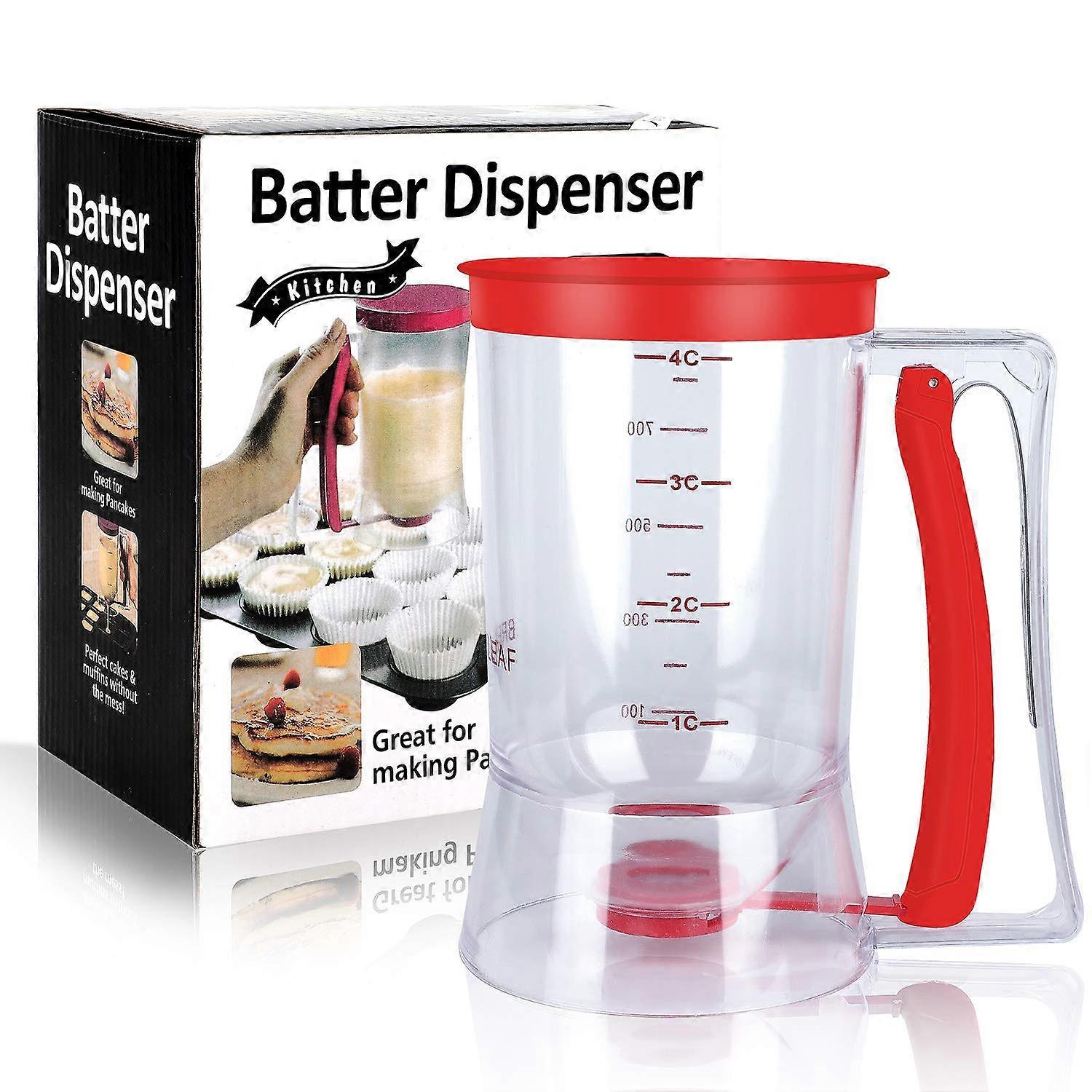 Batter Dispenser with Precise Portion Control, LeakProof Valve for Pancakes Cupcakes Baking Red