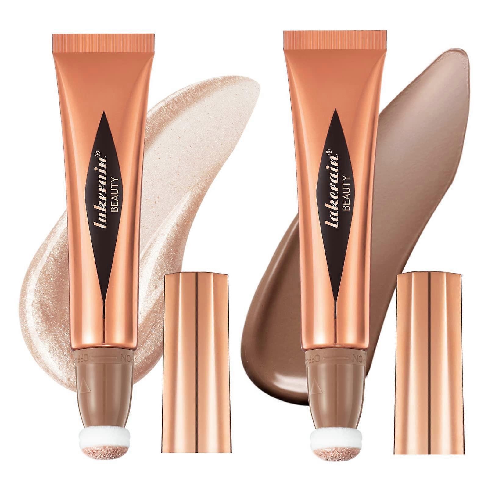 2 Pack Liquid Contour Stick and Cream Highlighter, Cushion Tip Precision, Long Lasting Buildable Formula