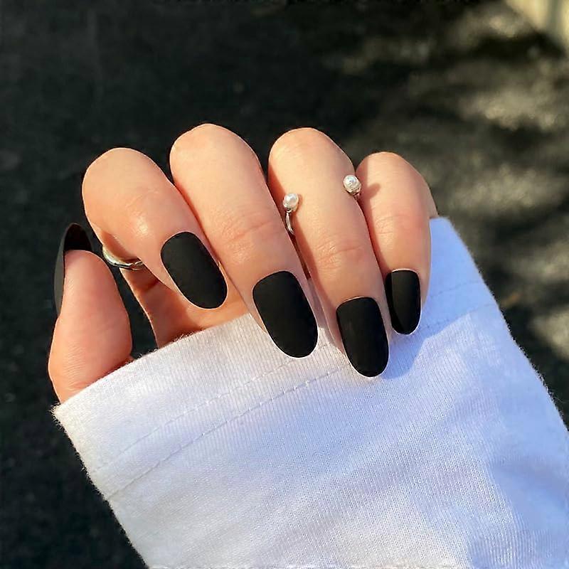 Black Almond Press on Nails with Complete Application Kit, Reusable Longlasting Acrylic Set