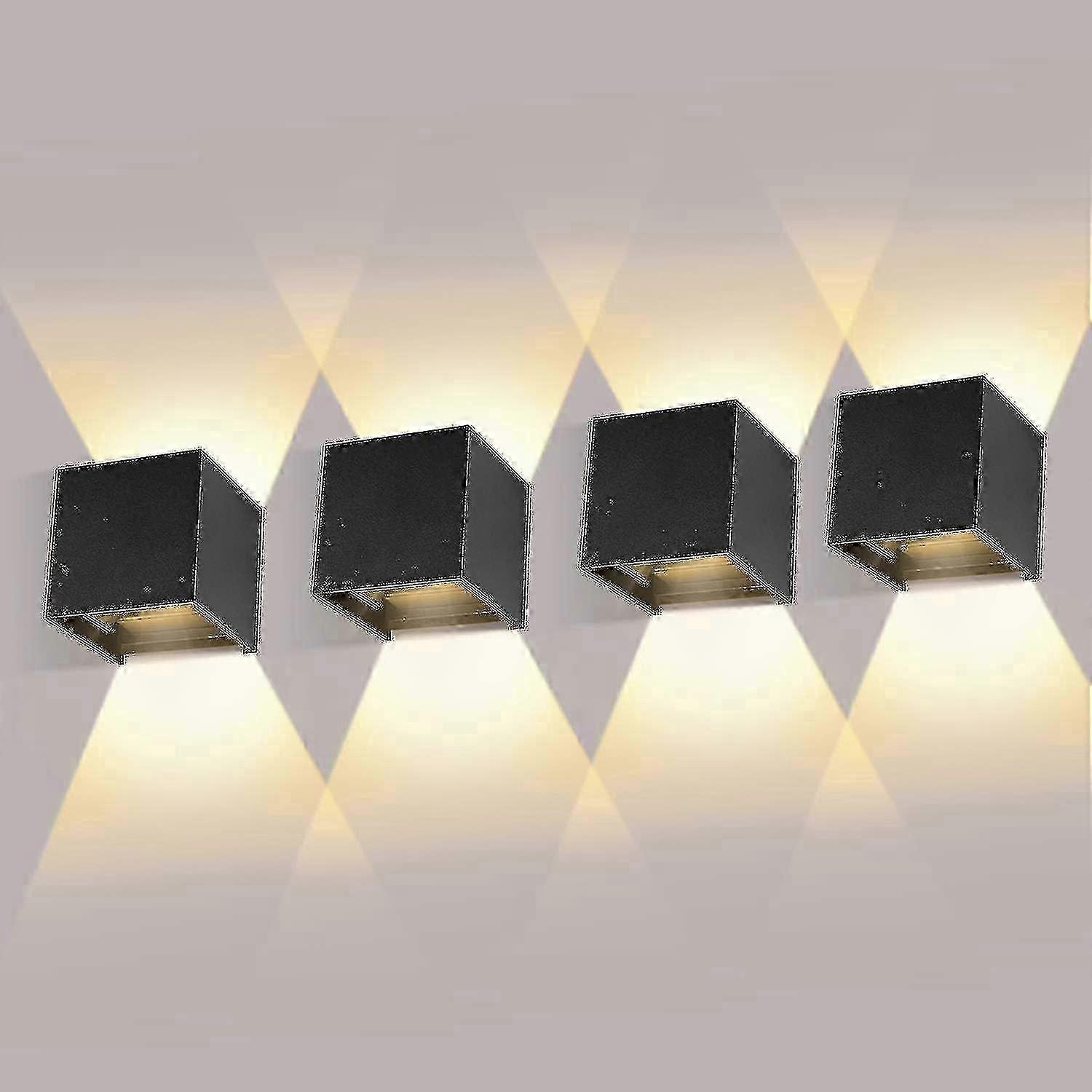 3000K Warm White Wall Lights, 4 Pack Black 12W IP65 Waterproof Adjustable