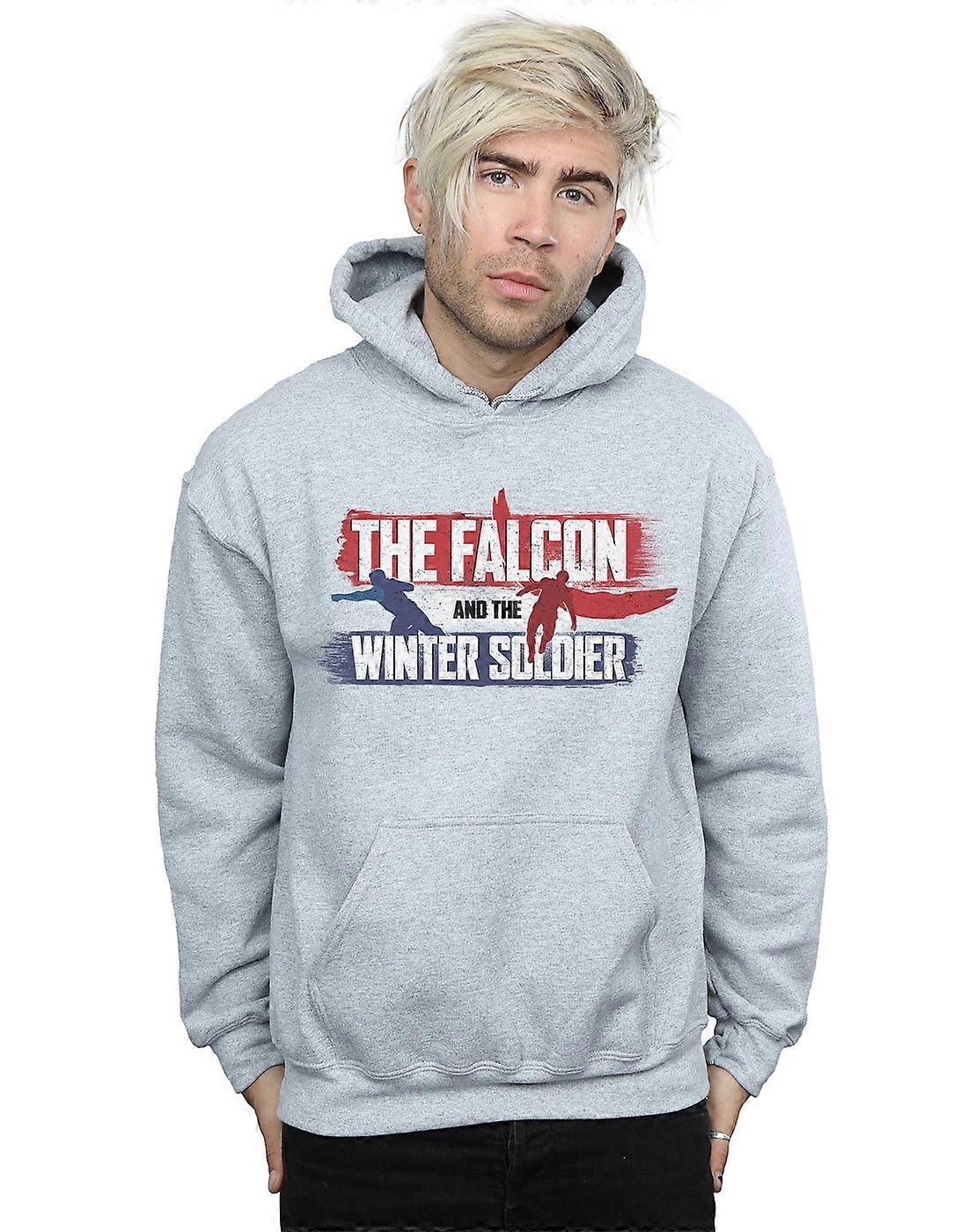 Marvel Menn's Falcon Og Vinter Soldier Action Logo Hettegenser