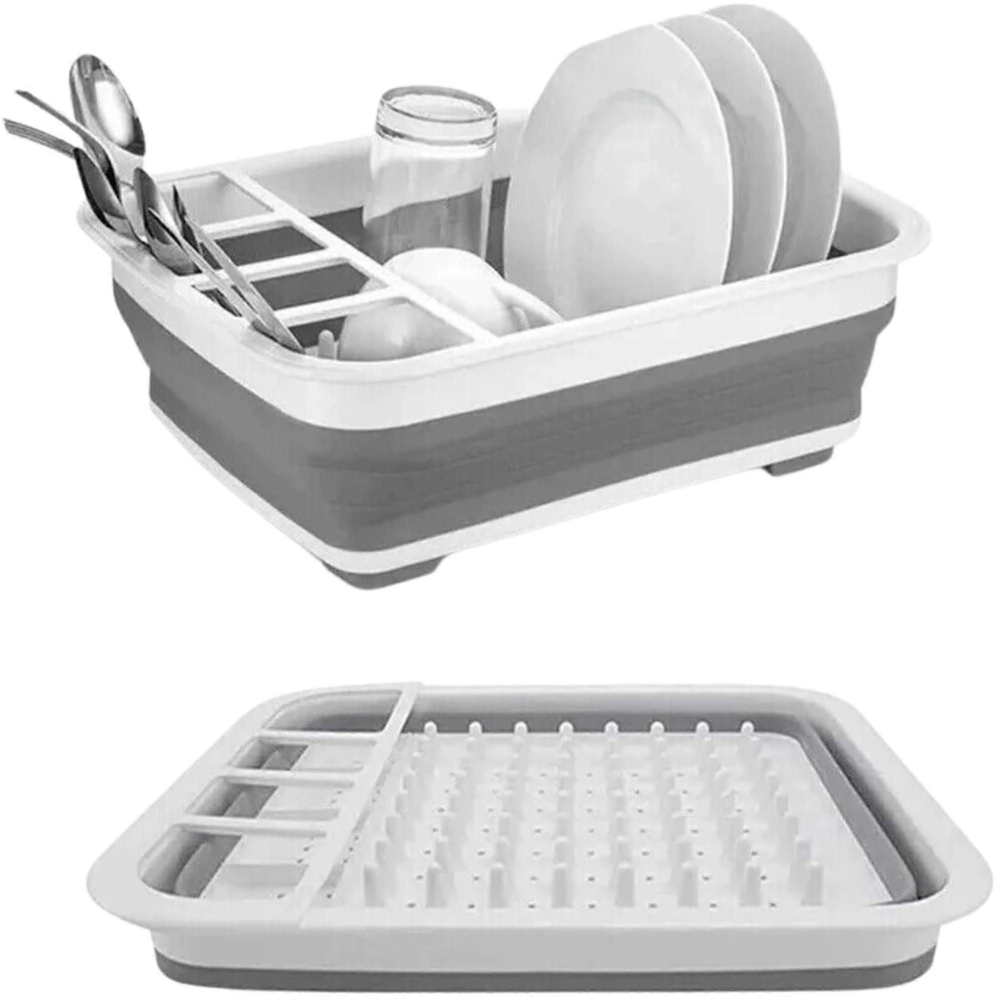 Collapsible Dish Drying Rack Foldable SpaceSaving Drainer for Kitchen Camping and Travel Grey