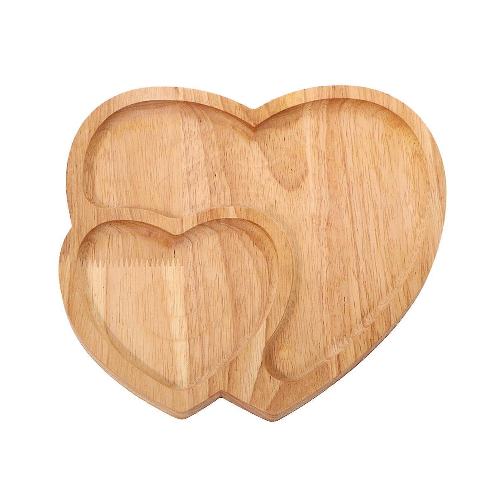 Wood Heart Shaped Serving Tray Solid Wood Multiuse Snack Platter for Breakfast and Parties