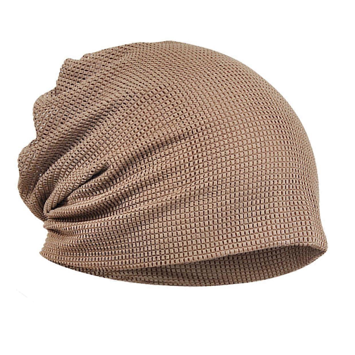 Women's Breathable Mesh Cap Lightweight Brimless Summer Hat Solid Khaki Outdoor Spiral Style