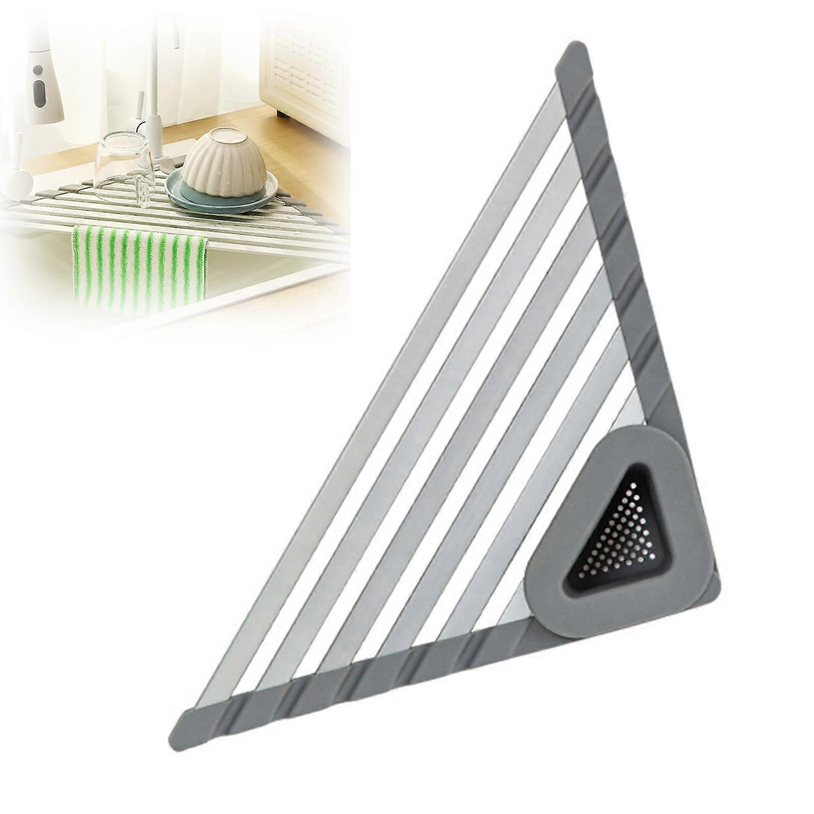 Sink Corner Rack Foldable SpaceSaving Drainer for Kitchen Drying Dishes Fruits Vegetables Dark Gray