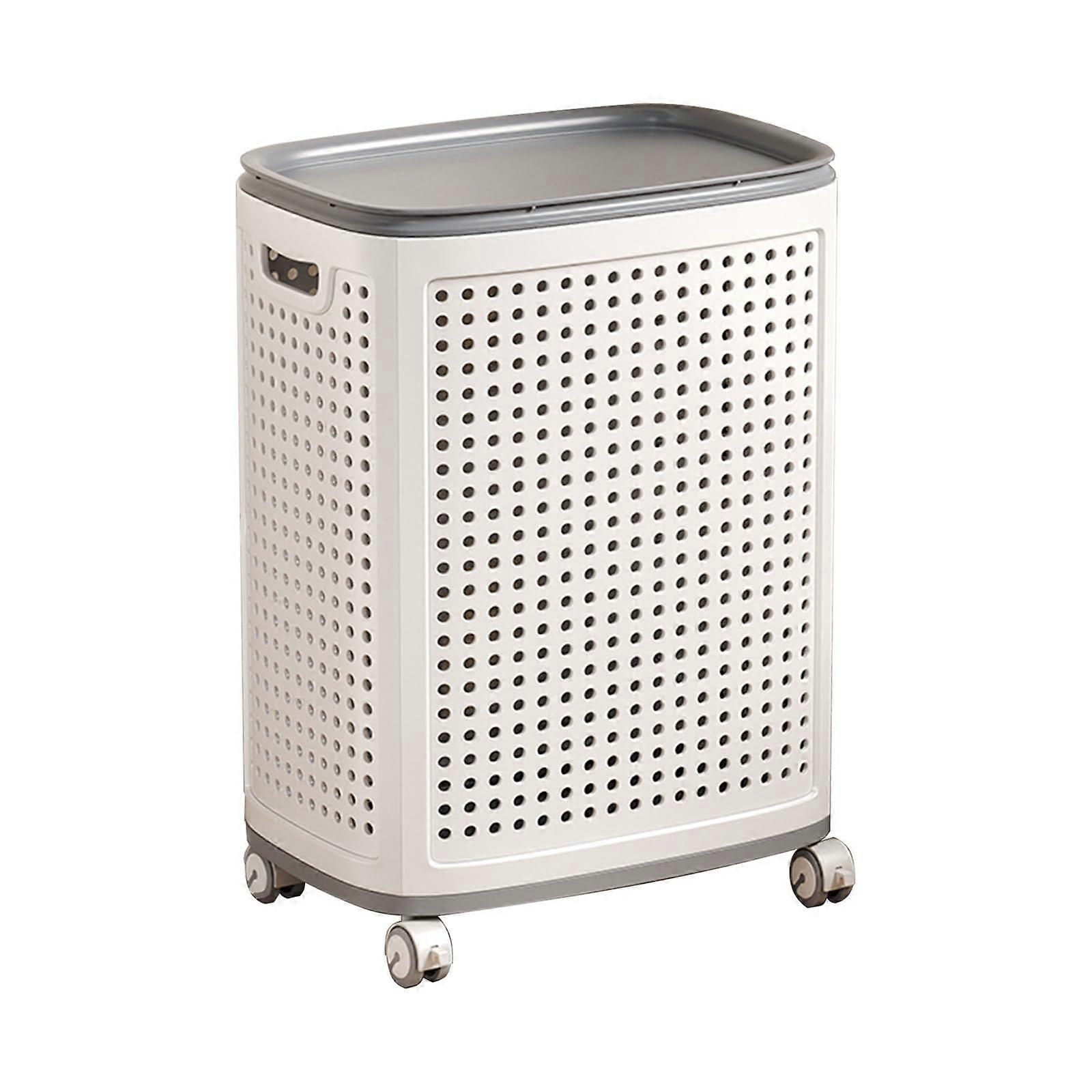 Plastic Laundry Basket with Wheels and Lid, Ventilated Clothes Hamper Organizer with Handles