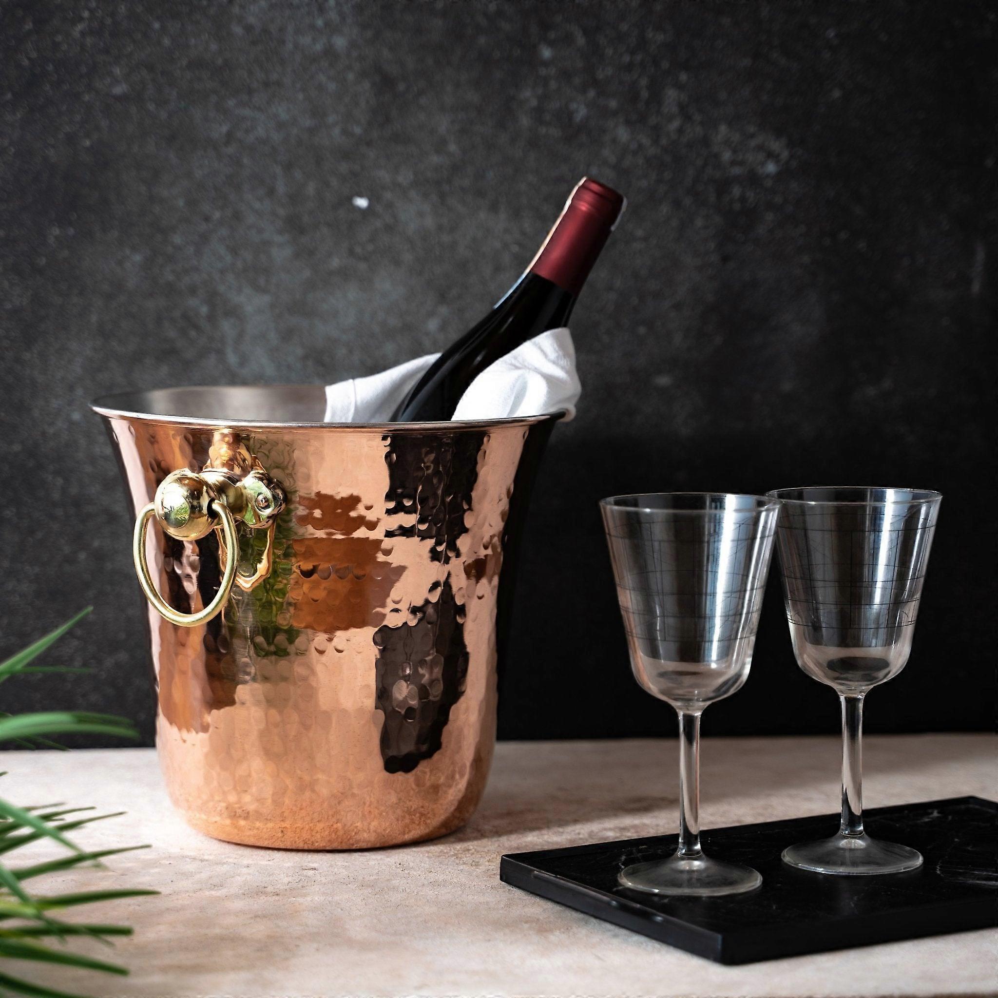 Handmade Hammered Copper Ice Bucket – Solid Copper With Brass Handles