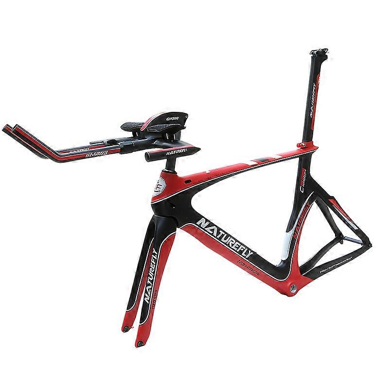 Professional Red Carbon TT Bike Frame Time Trial Frameset 58cm With Aero Handlebar