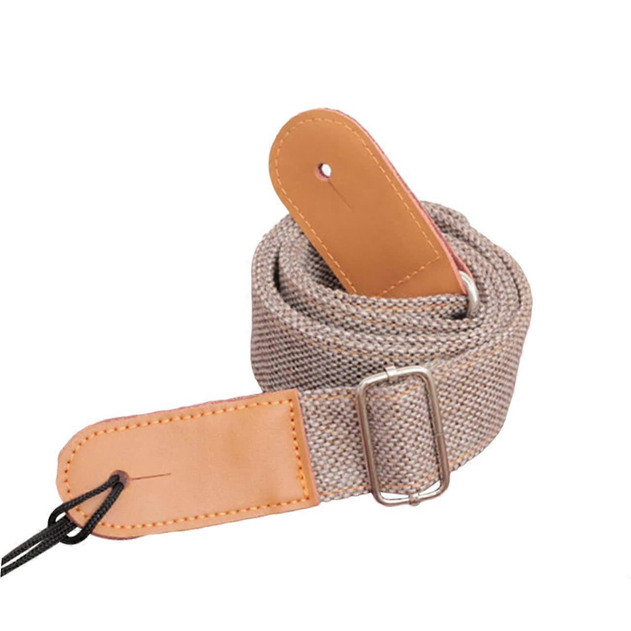 Adjustable Cotton Leather Ukulele Strap with Secure Webbing and Reinforced Ends Light Grey