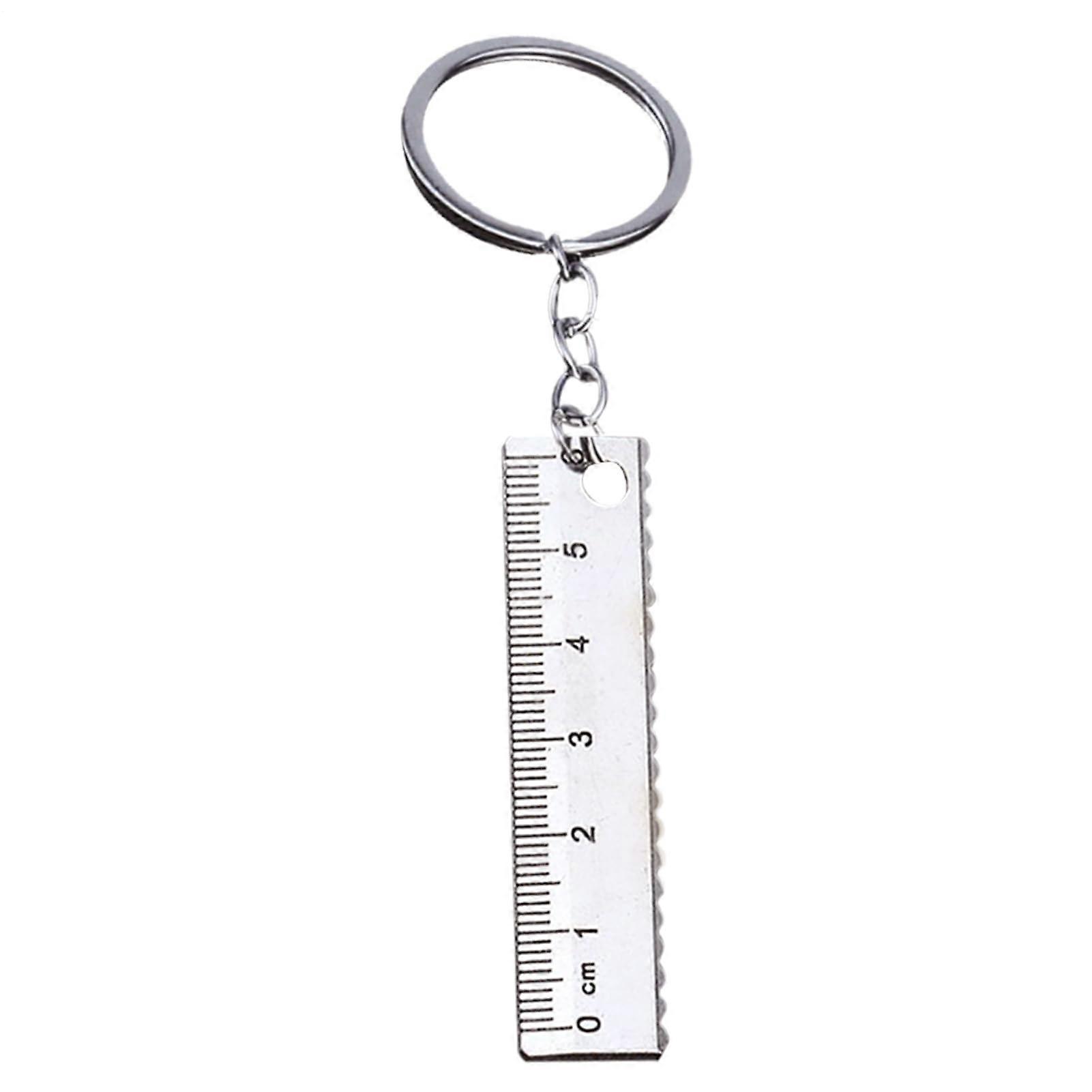 Ruler Keychain Compact Measuring Tool Pocket Key Ring for Travel Office School Silver