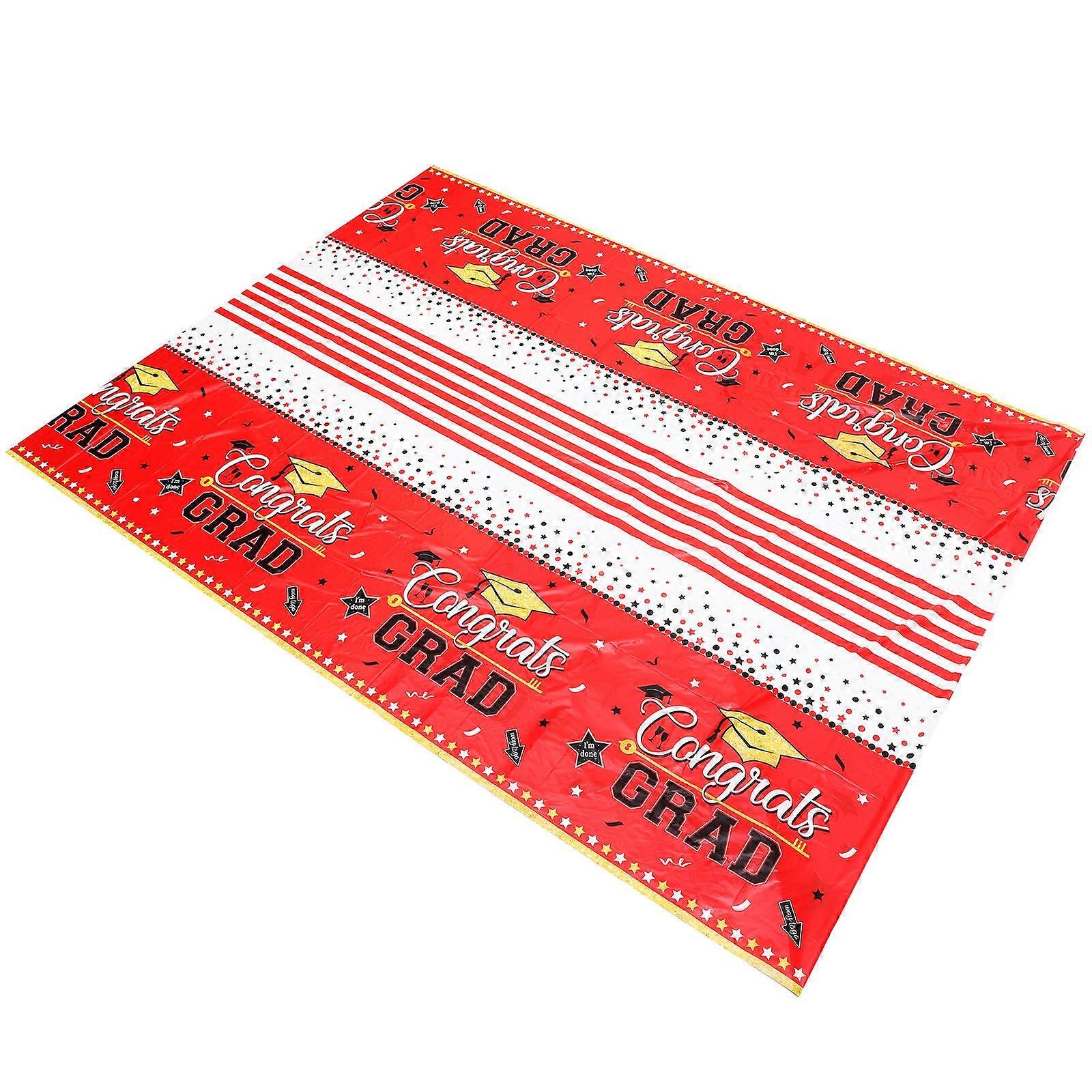Graduation Table Cover Rectangle Tablecloth with Congrats Grade Theme 3Pcs for Dinner