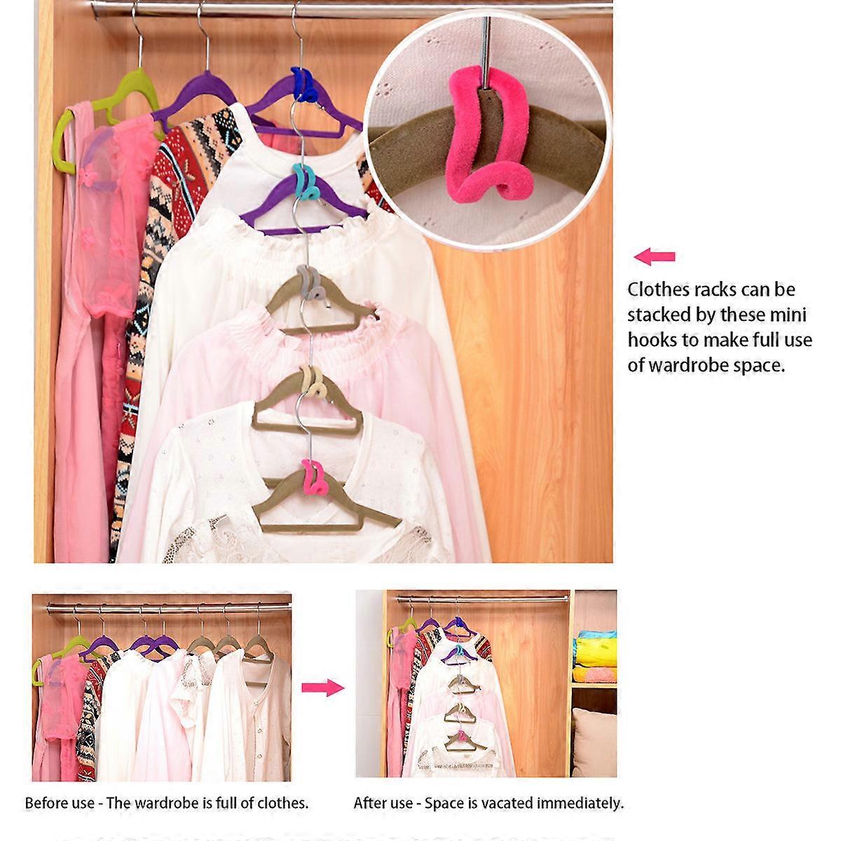 Mini Flocking Clothes Hanger Hooks Holders for Wardrobe Use 12Pcs Assorted Colors