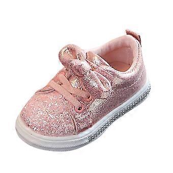 Ediodpoh Kinder-Sneaker mit Pailletten, Jungenschuhe, Laufschuhe für Babys und Mädchen, Kinderschuhe mit Glitzer, Sport-Schleife, Babyschuhe, Rosa, Größe 27
