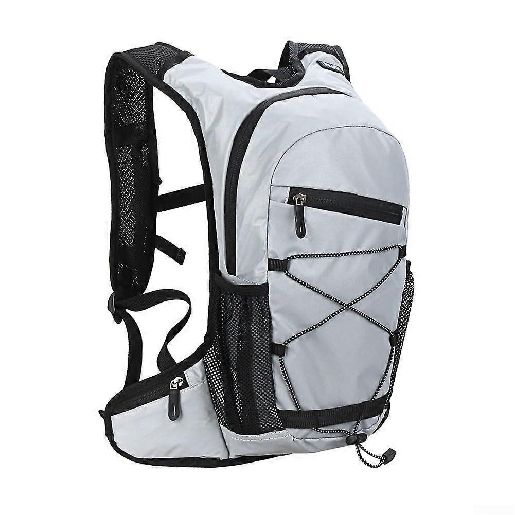 Reflective Cycling Backpack 8L Hydration Pack with Water Bladder, Breathable Mesh Straps, Multiple Pockets, Grey