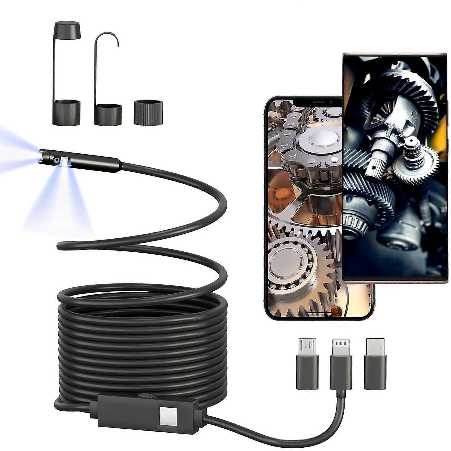 Dual Lens Borescope, Endoscope Camera with Light for