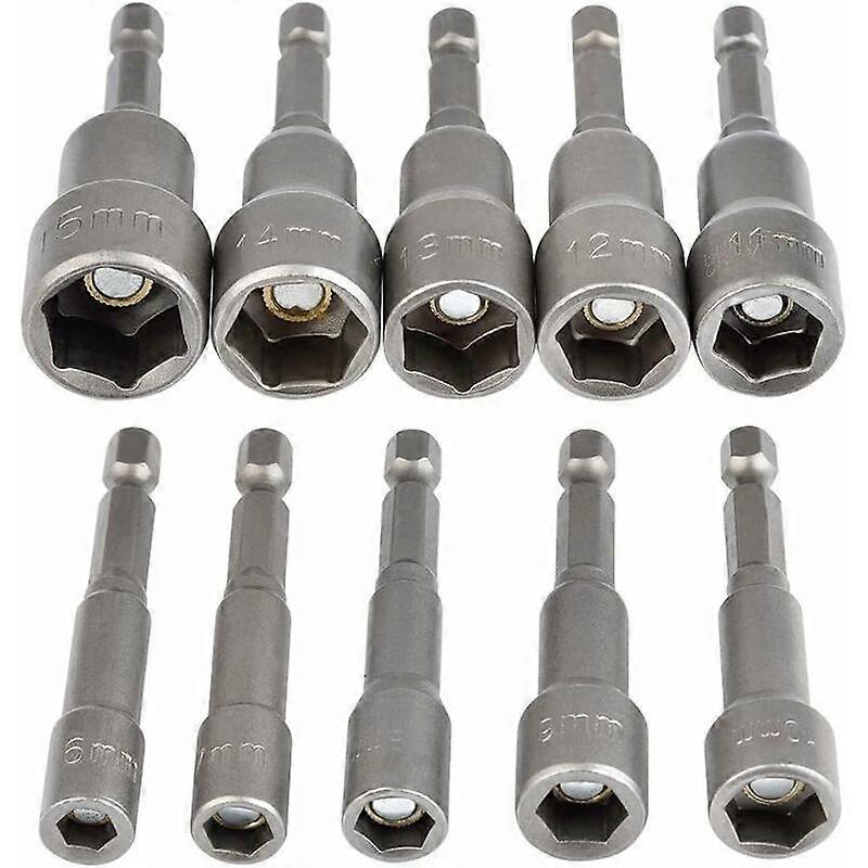 Magnetic Hex Socket Impact Driver Socket 6-15mm, Magnetic Socket Wrenches Hex Socket Set Magnetic 1/4 Hex Socket Adapter ToolFonepro
