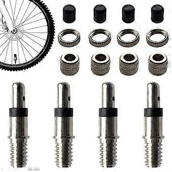 Conjunto de substituição de válvula de bicicleta, 4 peças de substituição de válvula de relâmpago de válvula de bicicleta com tampas de válvula de vedação acessórios peças de reposição Válvula de bicicleta alemã
