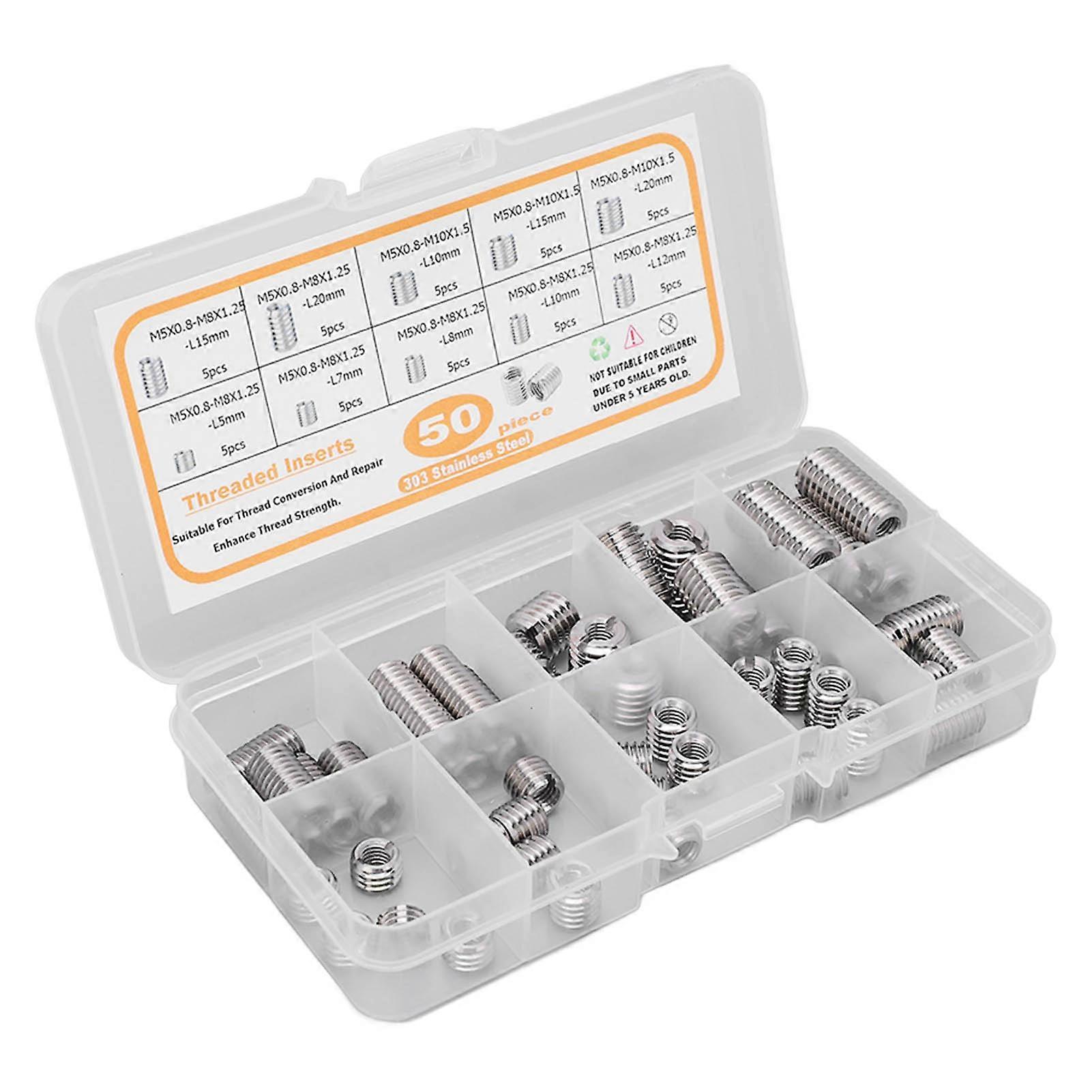 50Pcs Threaded Inserts Thread Conversion Repair Insert Nut Extension Tool M5x0.8