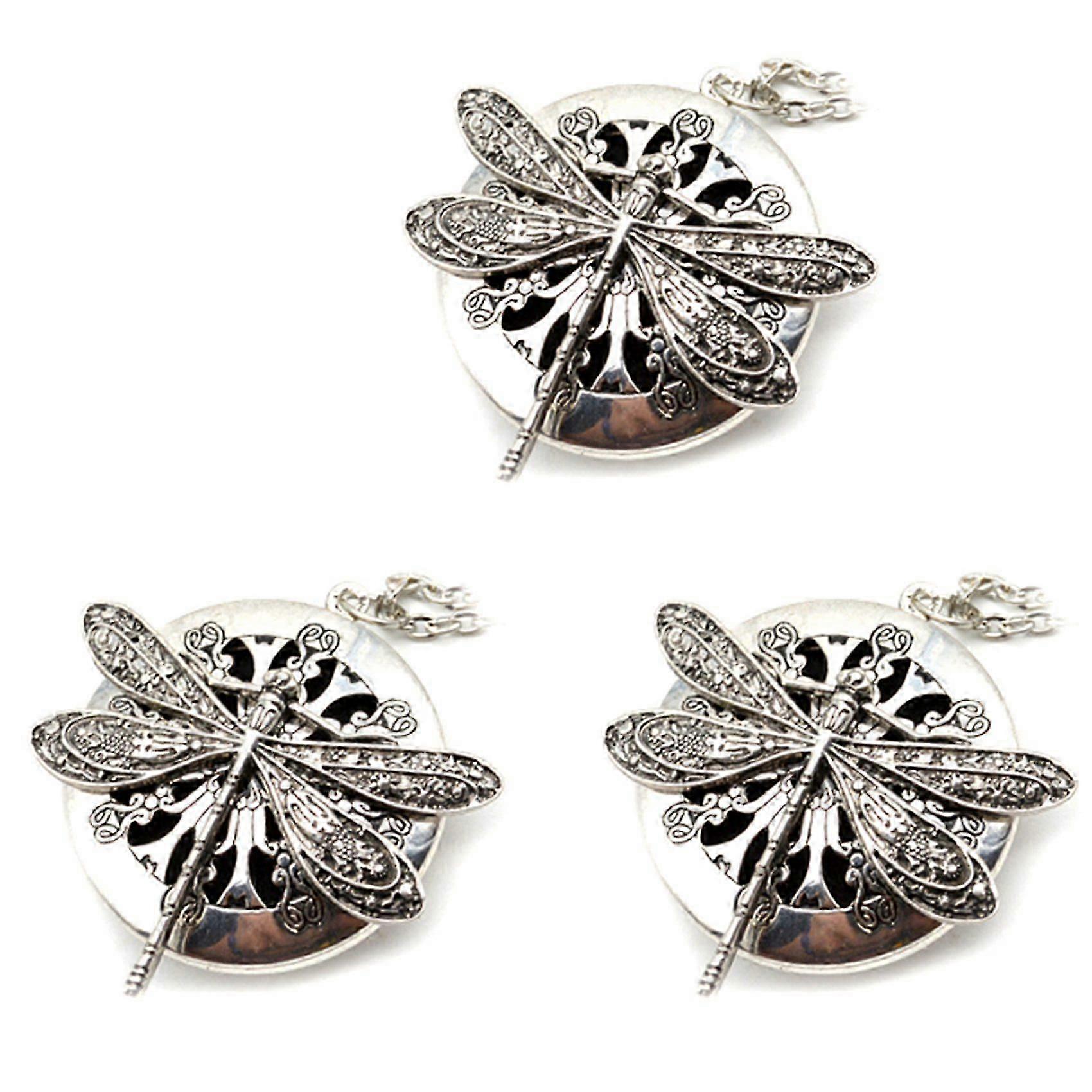 3Pc Antique Silver Color Dragonfly Aromatherapy Diffuser Pendant Necklace