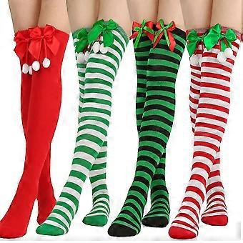 Kerstkousen / feestelijke gestreepte kousen, kniesokken, overknee kousen, lange gestreepte sokken, beenwarmers, 4 paar dij sokken voor vrouwen en