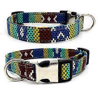 Unleash Your Pet's Style: Artisanal Nylon Threading Dog Collar, Tribal Design With Reinforced Stitching For Longevity, Bright Bell Included To