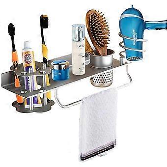 Hair Dryer Holder Wall Mounted Aluminum Hair Dryer Rack Towel Toothbrush Toothpaste Perfume Comb Hair Dryer Holder Storage Organizer Hanging Shelf Bat