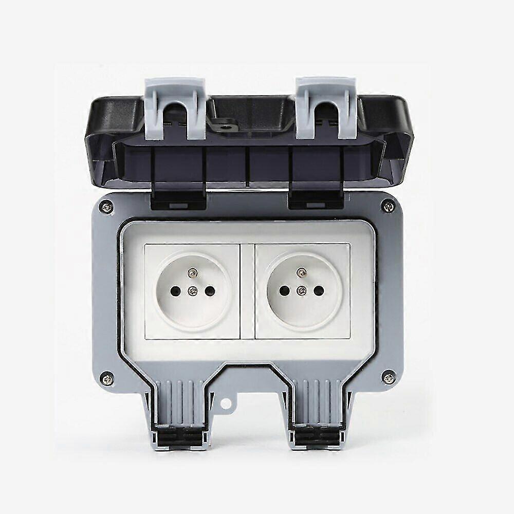 Ip66 Waterproof Socket Bathroom Wall Splash-proof Standard Double Socketwithout Socket Switch(1pcs, Grey)