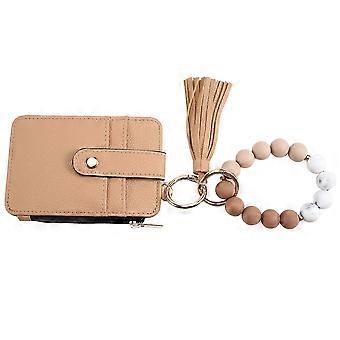 Key Chain Wristlet Bangle Bracelet Keychain Women'S ID Small Change Holder Wallet with Detachable Keyring Protection