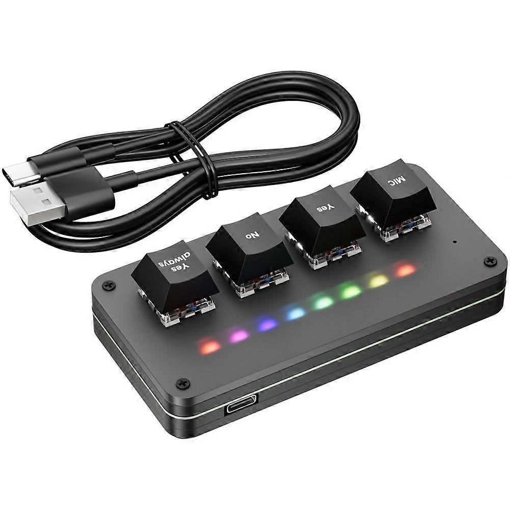 4-Key Customize Wired Voice Input Keyboard Macro Knob Copy Paste Shortcut Key Keyboard Vibecoding Keyboard Black