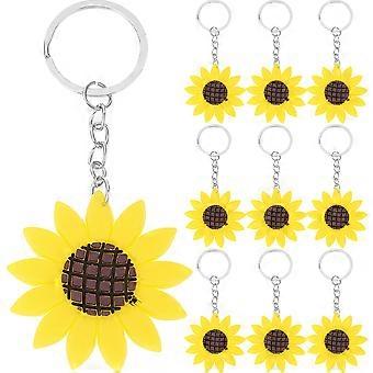 Chaveiros de Girassol Amarelo, Argolas de Metal para Decoração, Conjunto com 10 Unidades, Pingentes para Bolsas