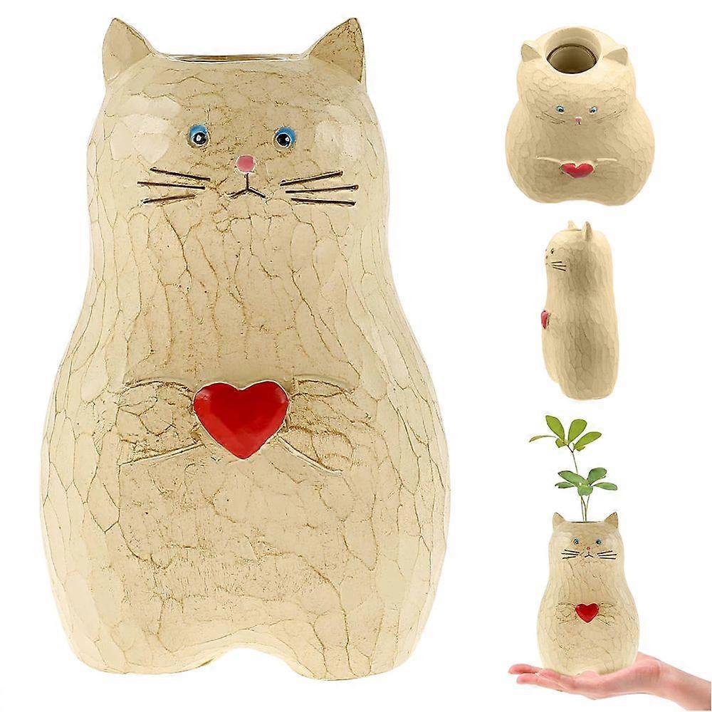 Cute Heart-shaped Resin Cat Planter