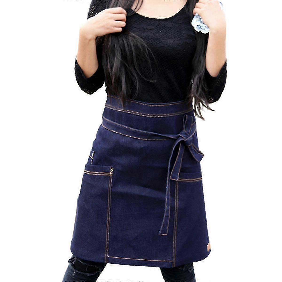 Functional Denim Server Apron With Pockets