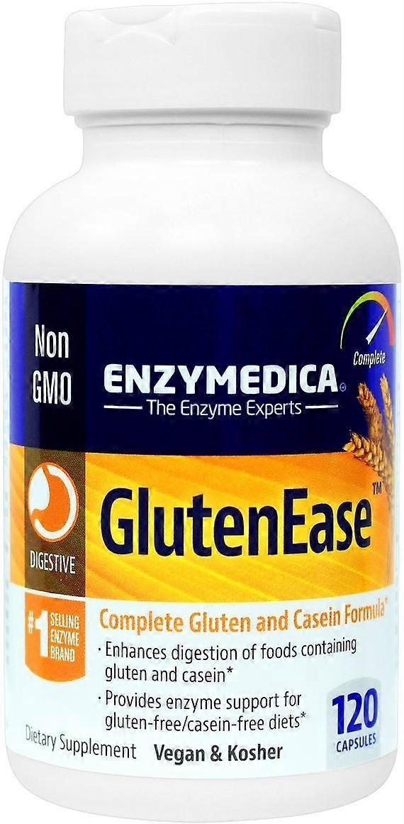 Enzymedica Glutenease 120粒装 - 用于缓解食物不耐受、胀气和腹胀的酶制剂