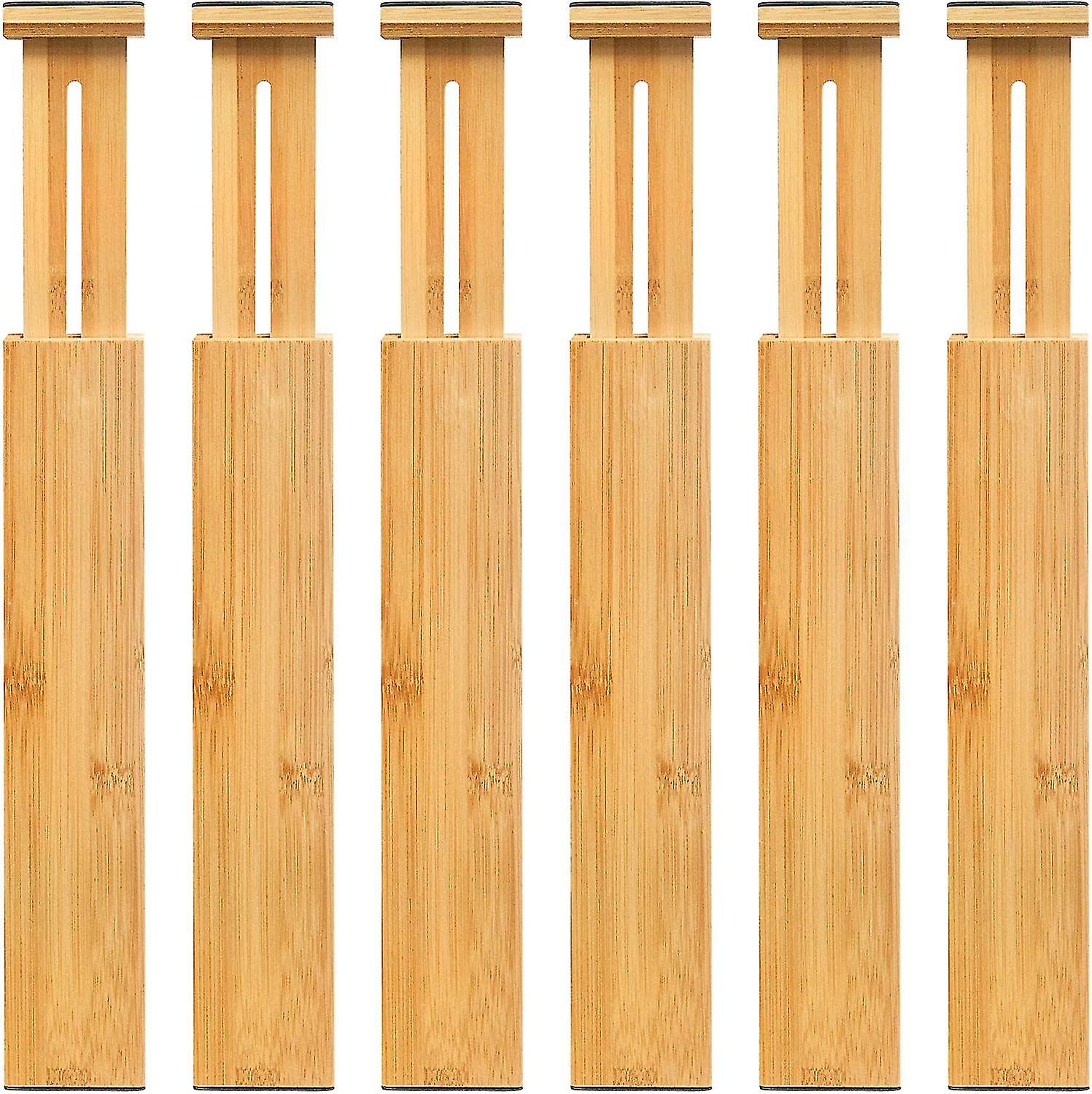 6 Pack Bamboo Adjustable Drawer Dividers, Expandable Drawer Organizer