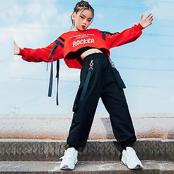 Street Dance Clothes Girls Hip Hop Clothing Red Tops Black Pants