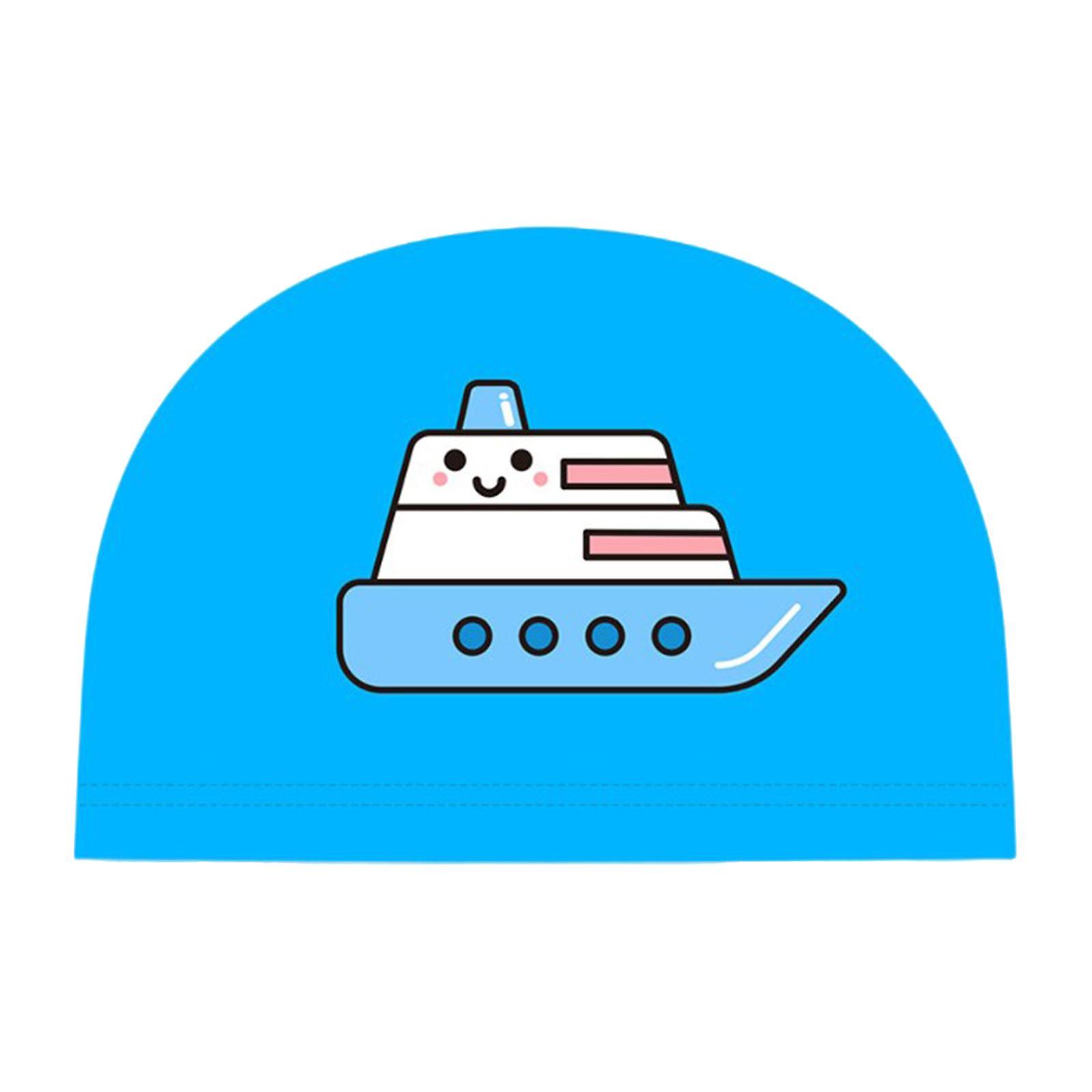 Simma Barn Badmössa Flicka Pojke Djurtryck Blå Båt