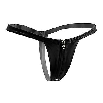 2xSexiga Kvinnor Läder Dragkedja Öppen Front Thong Underkläder G String T Tillbaka Svart