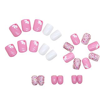Pink Sequins White Fake Nails Durable & Never Splitting Comfort Fake Nails For Beginners Nail Decoration Practice